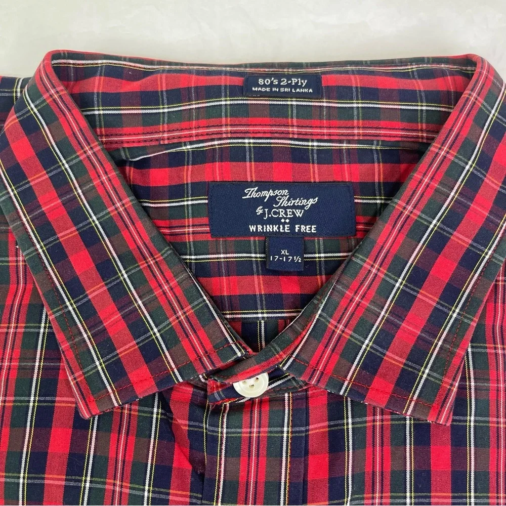 J.Crew Thompson Plaid Dress Shirt Wrinkle Free Red Blue Mens Size XL